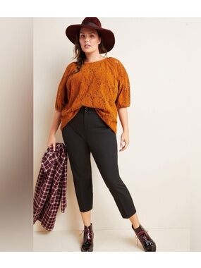 Anthropologie Essential Slim Trouser Ankle Pant Office Black Women's Size 16 16W